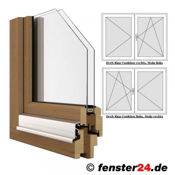 IV68 Holzfenster 2 flügelig Dreh Kipp Stulp Breite 1385mm x wählbare Höhe in weiß lackiert