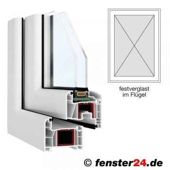 FeboBasic Breite 800mm x wählbare Höhe in weiß, festverglast im Flügel Kunststofffenster
