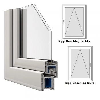 Veka Fenster in weiß, Breite 700 mm x wählbare Höhe, Kipp Funktion. Veka Kunststofffenster