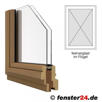Holzfenster IV68, Breite 1260mm x wählbare Höhe, festehend im Flügel, weiß lackiert