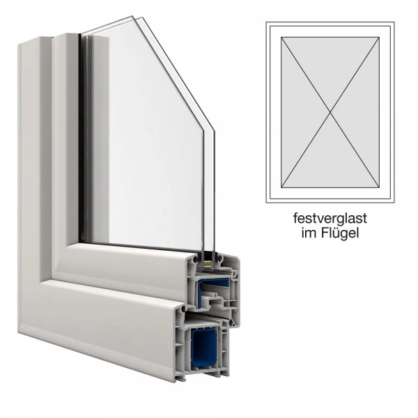 Veka Kunststofffenster Breite 700mm x wählbare Höhe, festverglast im Flügel in weiß