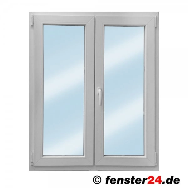 Zweiflügeliges VEKA Kunststofffenster in weiß, Breite 1300mm x wählbare Höhe), Dreh Kipp und Dreh Stulp Beschlag