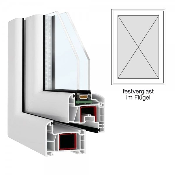 FeboBasic Breite 800mm x wählbare Höhe in weiß, festverglast im Flügel Kunststofffenster