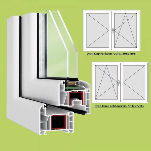 Zweiflügeliges FeboBasic Fenster, Breite 1800mm x wählbare Höhe mit Dreh Kipp und Stulp, Kunststofffenster zweiflügelig