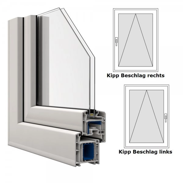 Veka Fenster in weiß, Breite 800 mm x wählbare Höhe, Kipp Funktion. Veka Kunststofffenster