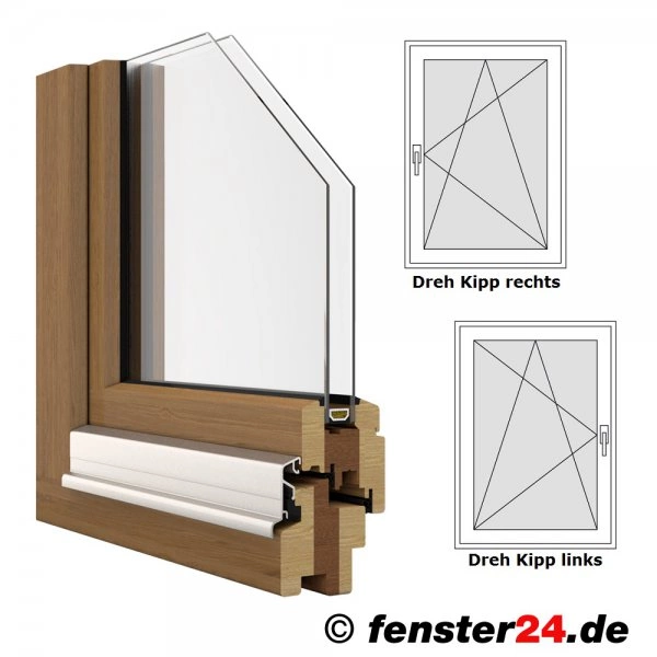 Holzfenster IV 68, Breite 885mm x wählbare Höhe, Dreh-Kipp Beschlag, Holzfenster weiß lackiert