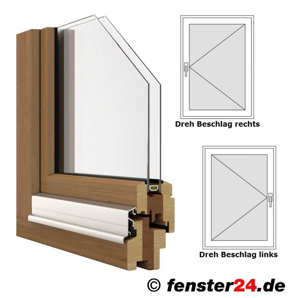 Holzfenster IV 68, Breite 1385mm x wählbare Höhe, Dreh Beschlag, Holzfenster weiß lackiert