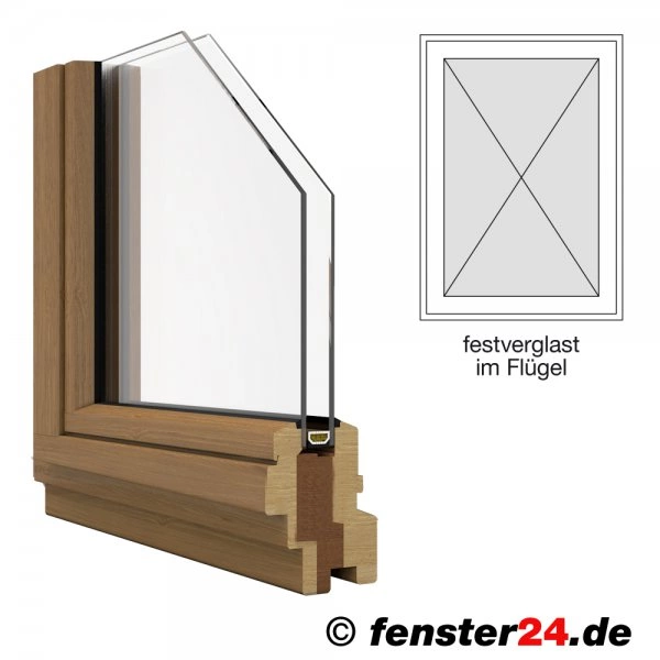 Holzfenster IV68, Breite 760mm x wählbare Höhe, festehend im Flügel, weiß lackiert