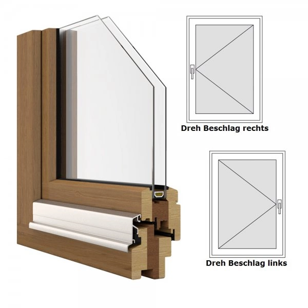 Holzfenster IV 68, Breite 630mm x wählbare Höhe, Dreh Beschlag, Holzfenster weiß lackiert