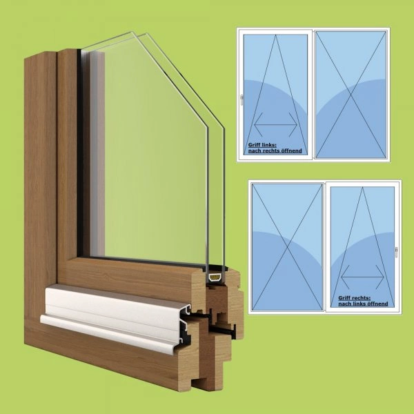 Holz-Parallel-Schiebe-Kipp-Tür Breite 2260mm x wählbare Höhe,weiß lackiert 2fach Verglasung